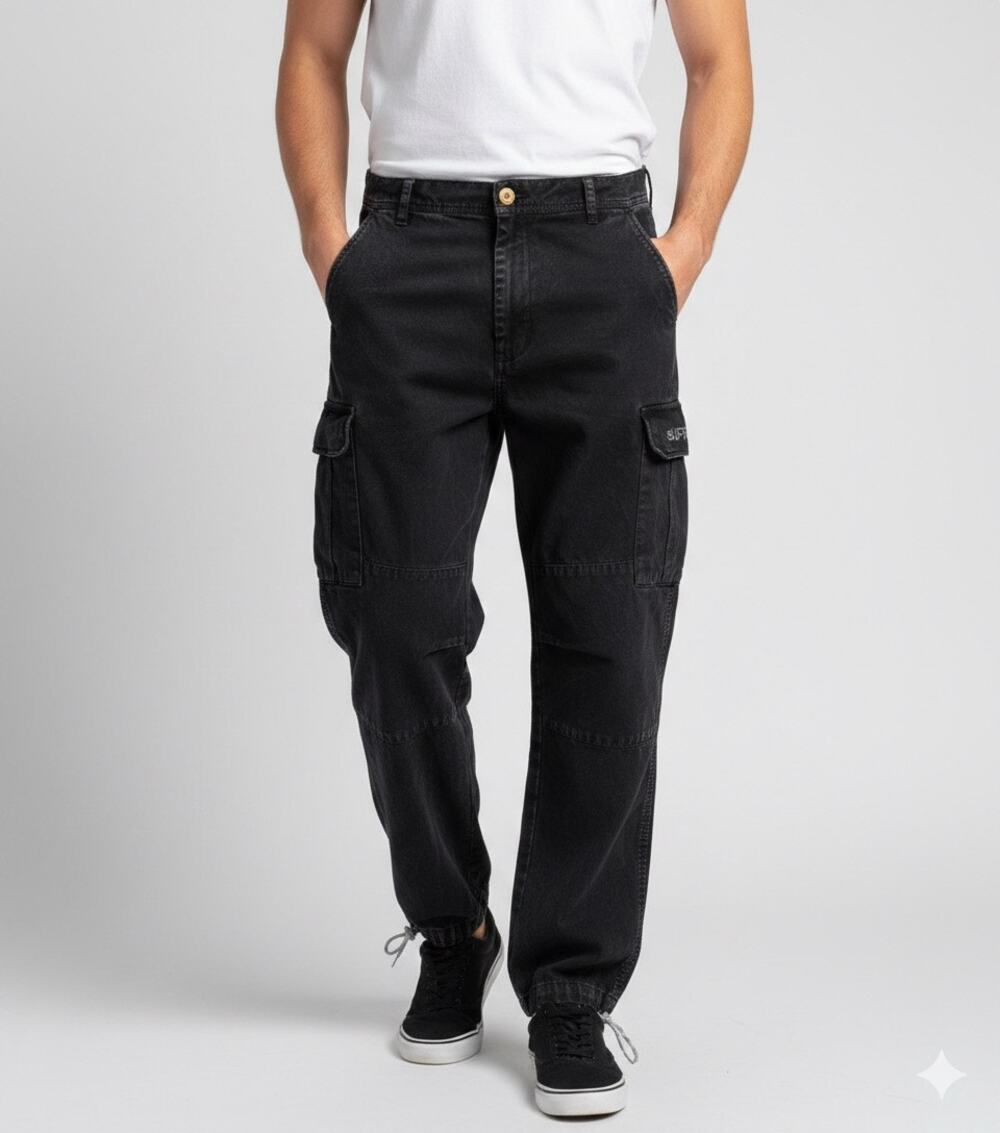 Supervsn‎ Studio Men’s Baggy Cargo Pants Sz S Streetwear 90s Y2K Black